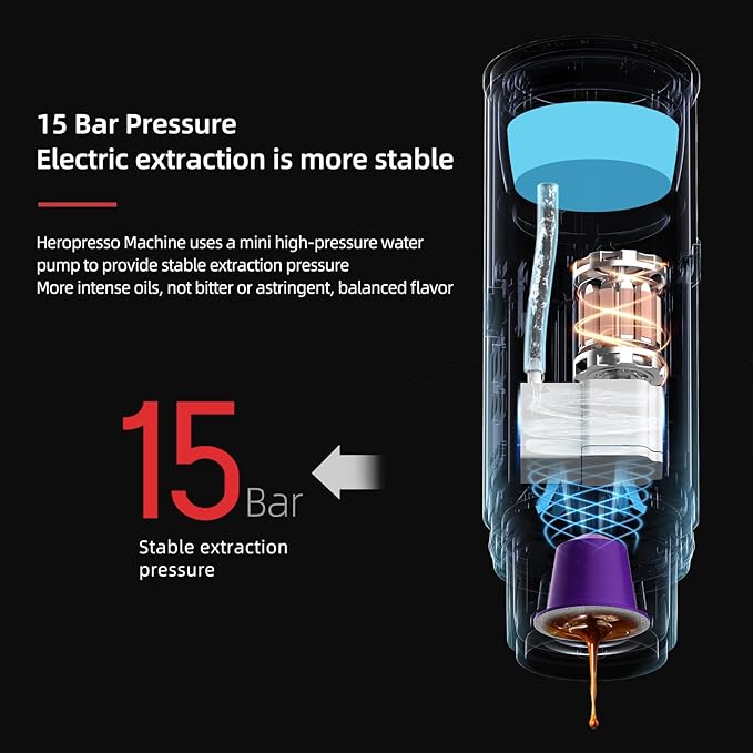 portable coffee maker15 Bar Mini Coffee Maker USB-C & Car Charger, Lightweight Espresso Maker Black