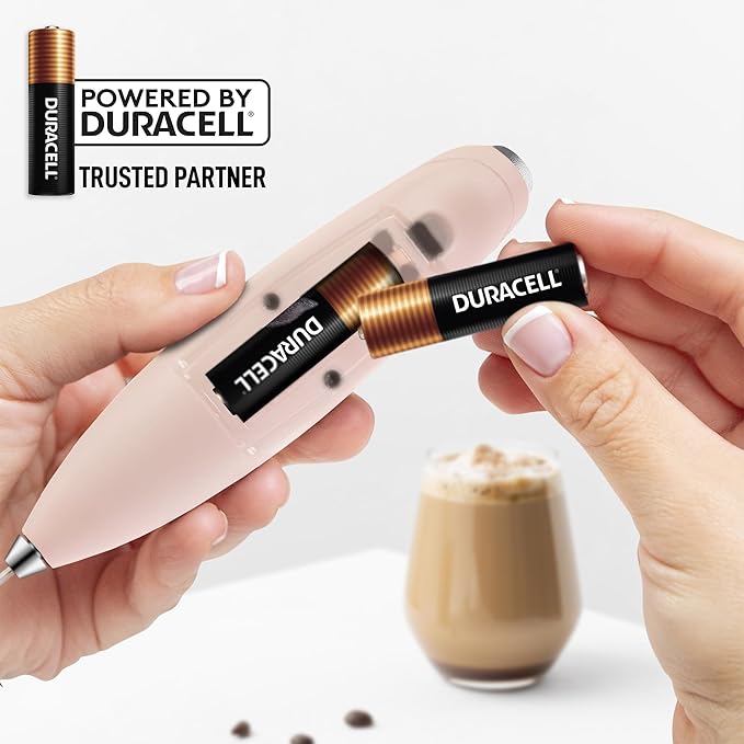 Zulay Kitchen Tornado Whisk Milk Frother with 4 AA Duracell Batteries - Triple Whisk for More Power - Handheld Coffee Frother with Stand - Drink Mixer for Lattes, Matcha & Protein Shakes