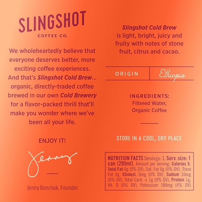 Organic Cold Brew Coffee, 12-Pack – Single Origin Ethiopian, Ready-to-Drink Cans (10 oz Each), Smooth & Fruity Flavor with Citrus, Cacao, and Stone Fruit Notes, 12 Pack