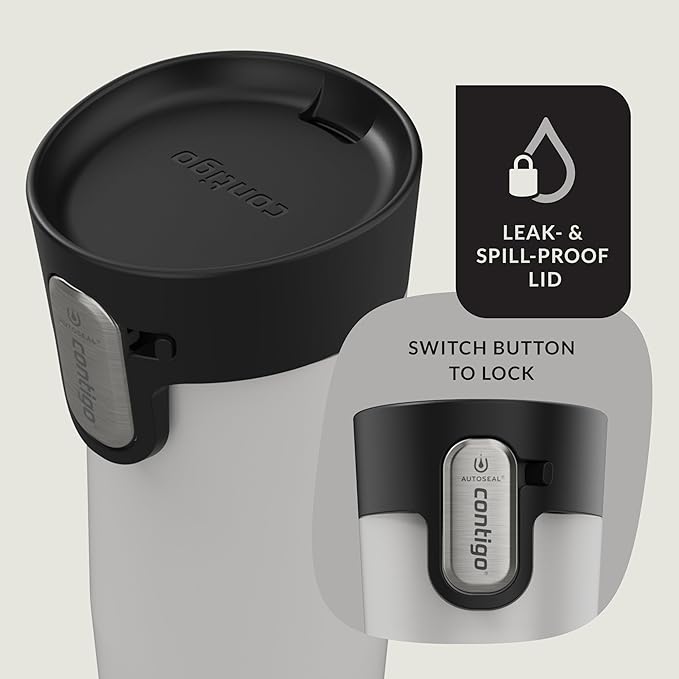 Contigo AUTOSEAL West Loop Vacuum-Insulated Stainless Steel Travel Mug with Easy-Clean Lid, 12oz, Salt Frosted Pearl