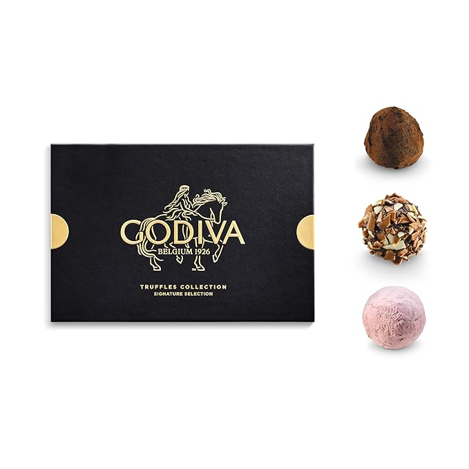 Godiva Signature Truffle Gift Box, Belgian Dark and Milk Chocolates with Ganache Center, Gourmet Gift for Birthdays, Holidays, Non-GMO & Kosher, 15 Pc