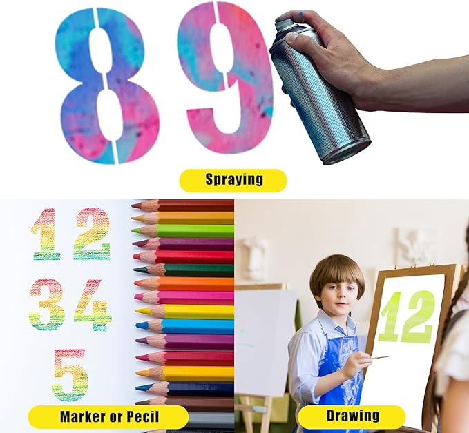 4 Inch Number Stencils Set, 0-9 Plastic Address Number Stencils Reusable Cake Digital Templates for Painting on Wall,Wood,Rock,Mailbox and DIY Art Projects
