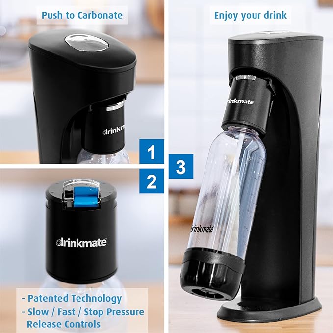 Drinkmate OmniFizz Sparkling Water and Soda Maker, Carbonates Any Drink, Bubble Up Bundle - Includes Two 60L CO2 Cylinders, One Carbonation Bottle, and Fizz Infuser (Classic White)