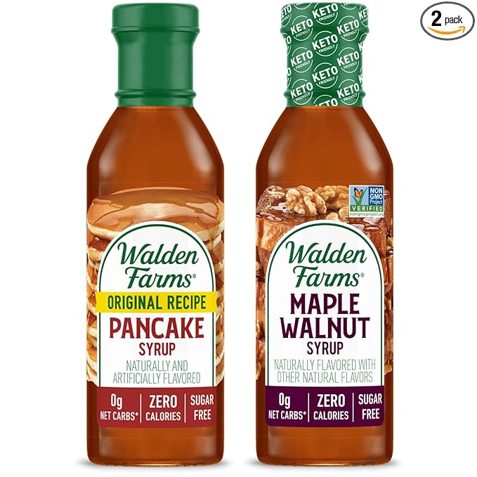 Walden Farms Syrup Variety Pack – Pancake & Maple Walnut – Zero Calorie, Sugar-Free, Low Carb, Keto-Friendly, Gluten-Free, Vegan – 12 oz Bottles (Pack of 2)