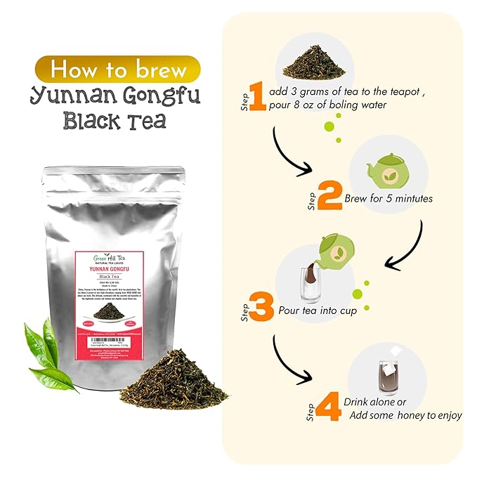 Yunnan Gongfu Black Tea , Natural Black Tea with Excellent fullness with subtle sweetness– 3.5 Oz Bag