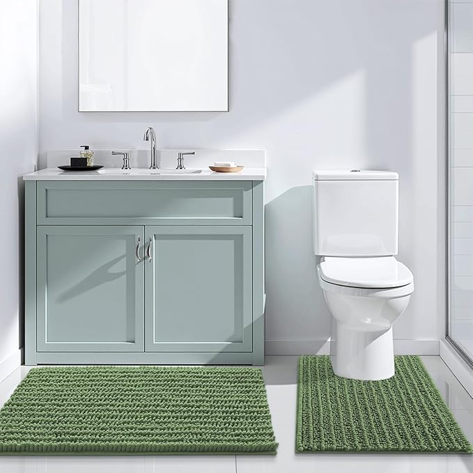 Arotive Luxury Chenille Bathroom Rug Mat, Extra Soft Thick Absorbent Shaggy Bath Rugs, Non-Slip Machine Wash Dry, Plush Bath Mats for Bathroom, Shower and Tub, 30x20, Olive Green