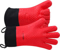 GEEKHOM BBQ Gloves Heat Resistant Oven Mitts - Silicone Grilling Gloves with 13.7" Arm Protection - Waterproof Pot Holder Non-Slip for Men & Women, Kitchen Outdoor Cooking, Baking, Camping, Red