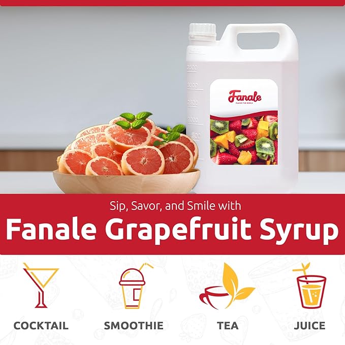 Fanale Premium Flavoring Concentrated Syrup for Bubble Tea 11 lb | Grapefruit Flavor Syrup | for Boba Tea, Smoothies, Slushes, Desserts | 11lb | Pack of 4 | SRP200-CS