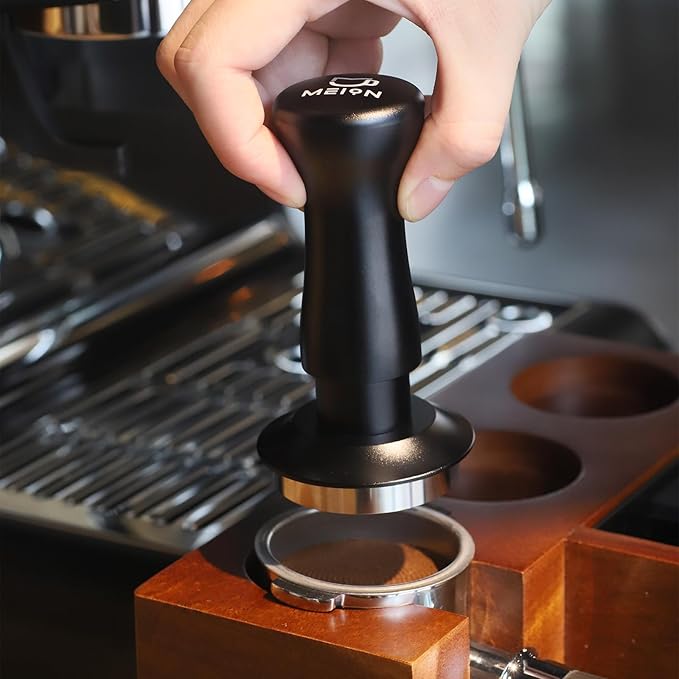 MEION Espresso Tamper 51mm Coffee Tamper, Calibrated Dual Spring Loaded Barista Tamper with Stainless Steel Base, Comes with aluminum storage pad (51MM, Black)
