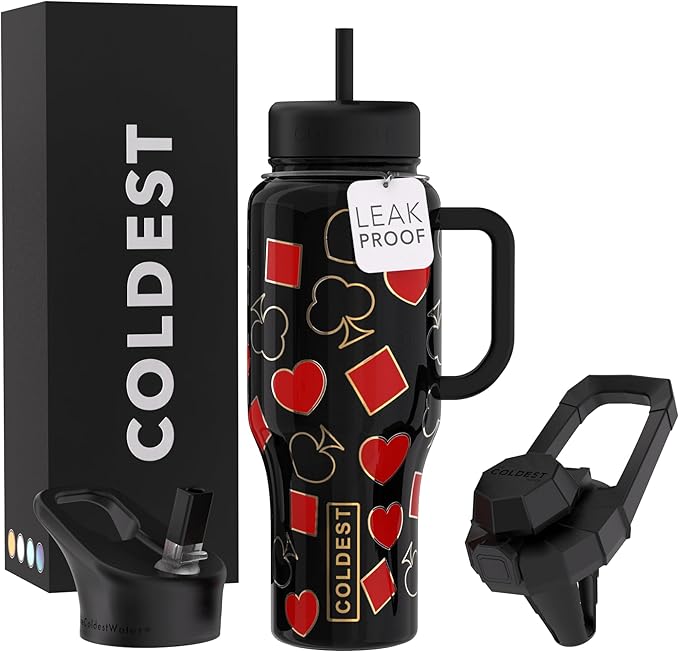 Coldest 40 oz Tumbler with Handle and Straw - 100% Leak Proof Insulated Tumbler with Lid and Straw (3 Lids) - Stainless Steel Tumblers for Women & Men - Cup Holder Friendly Base, 36 oz (All in)