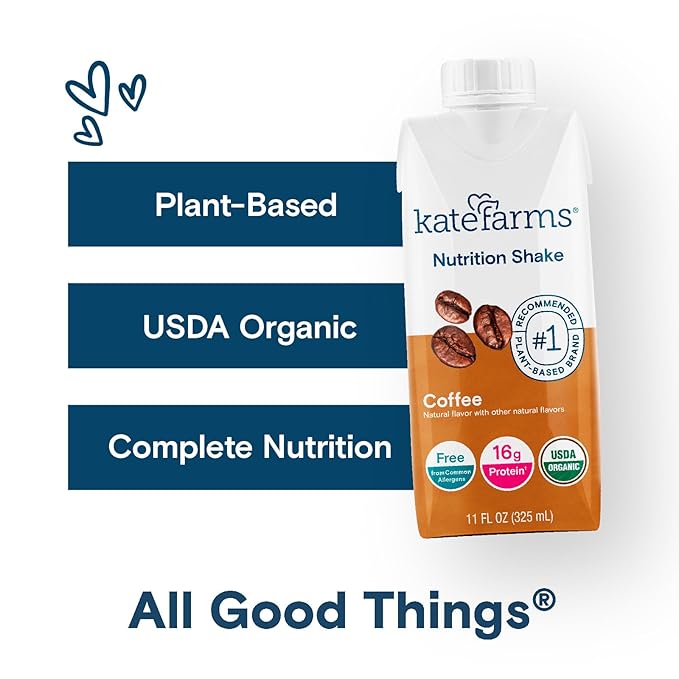 KATE FARMS Organic Nutrition Shake, Coffee, 16g protein, 27 Vitamins and Minerals, Protein Meal Replacement Drink, Protein Shake, 11 oz (12 Pack)