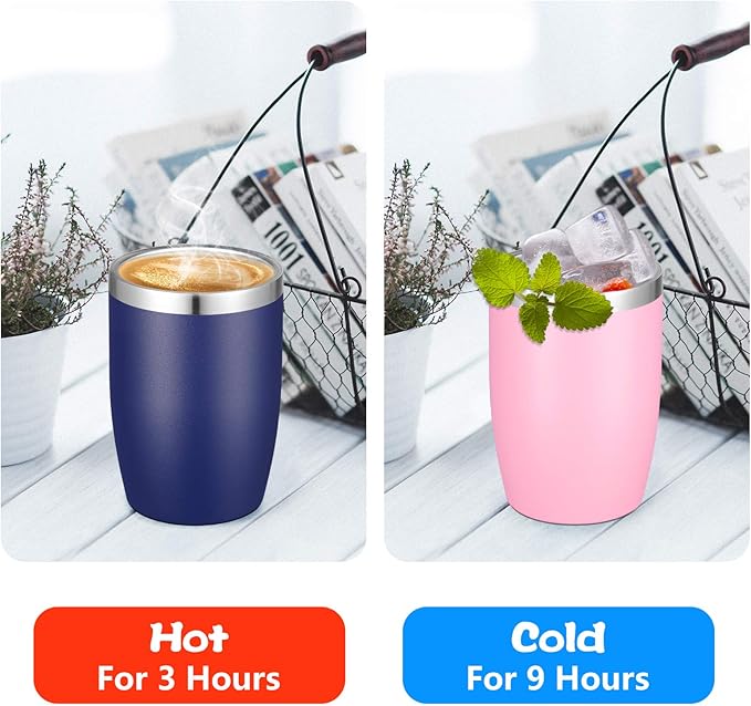 VEGOND Stainless Steel 12 oz Tumblers bulk Vacuum Insulated Double Wall Travel Tumbler with Lid and Straw Reusable Tumbler, Pink 1 Pack