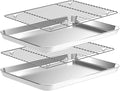 Baking Sheet with Wire Rack Set [2 Quarter Sheet Pans + 2 Wire Racks ], CEKEE Stainless Steel Cookie Sheets for Baking with Baking Rack, Non Toxic & Heavy Duty & Easy Clean, Size 12 x 10 x 1 Inch