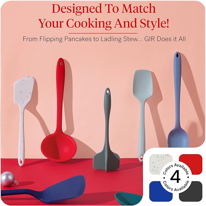 GIR: Get It Right 5-Piece Silicone Spatula & Utensil Set - Medium Fire Red - Kitchen Essentials with Heat-Resistant Non-Stick Tools - Dishwasher-Friendly