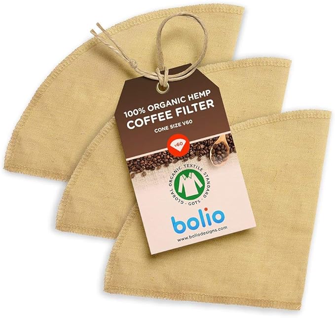 Organic Hemp Reusable Coffee Filter (No.2 Cone, 3pk)