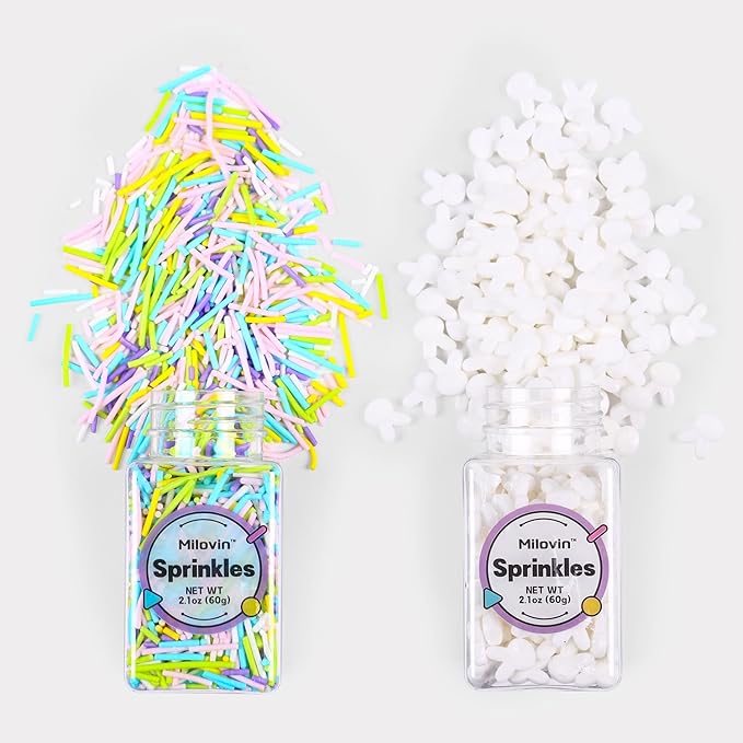 Pastel Jimmies, White Bunny Cupcake Toppers, Edible Easter Sprinkles, Spring Sprinkles for Easter Theme Cake, Spring Cupcakes, Cookies, Ice Cream, Macarons