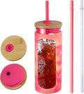 Kodrine 20oz Glass Tumbler with Straw and Lid, Iced Coffee Cups with Bamboo Lids, Glass Cups for Cold Drinks, Smoothie Cup with Silicone Sleeve for Travel, Work, BPA FREE-Red Yellow