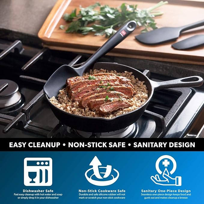 DI ORO Silicone Spoon Spatula - Forever Warranty - 600°F Heat-Resistant Large Silicone Spoonula Scraper - BPA Free Nonstick Cookware Safe Rubber Kitchen Utensil for Baking, Cooking, & Mixing (Blue)