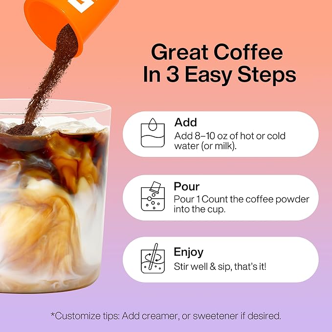 SATURNBIRD Coffee Instant Cold Brew, Medium-Dark Roast, Smooth & Balanced Blend of 100% Specialty Arabica, Enjoy Hot or Cold, Freeze Dried Iced Coffee, 24 Single Servings for Home Travel Office (NO.4)
