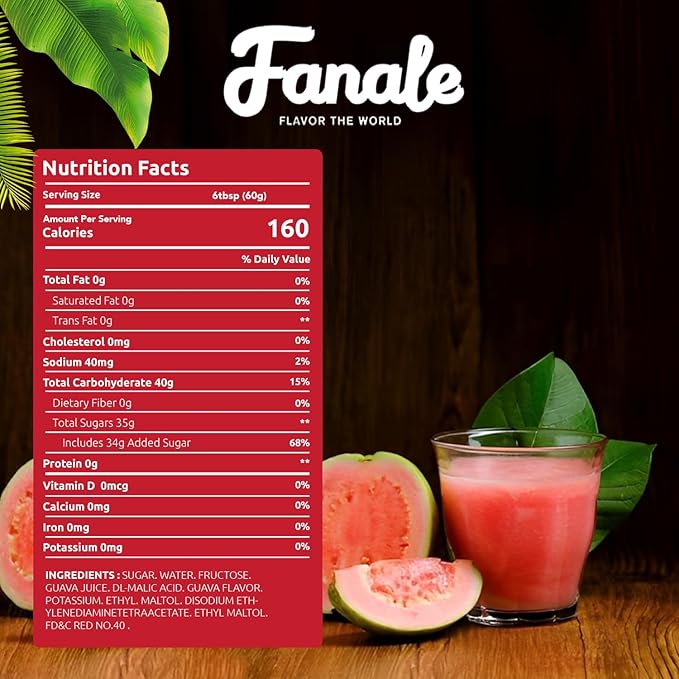 Fanale Premium Flavoring Concentrated Syrup for Bubble Tea 11 lb | Guava Flavor Syrup | for Boba Tea, Smoothies, Slushes, Desserts | 11lb | Pack of 4 | SRP210-CS