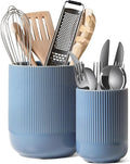 LE TAUCI Utensil Holder, 7.3"+5.4" Ceramic Kitchen Utensil Holder for Countertop, Large Cooking Utensil Crocks for Kitchen Counter, Morden Utensil Organizer for Spatula, Set of 2, Dusty Blue