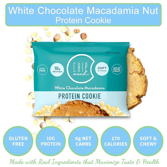 ChipMonk Baking, Variety Pack High Protein Cookies - Low Carb Diet Friendly Gym Snacks, Meal Replacement Cookie, Gluten-Free, Healthy Low Sugar Sweet Snack - Balanced Nutrition Baked Desserts for Energy