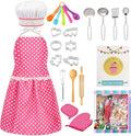 Kids Cooking Baking Set , Kids Kitchen Pretend Play Toys, Children Chef Role Play Costume Set - Chef Hat and Matching Pink Apron, Birthday Xmas Gifts for 3-8 Year Old Girls Toys