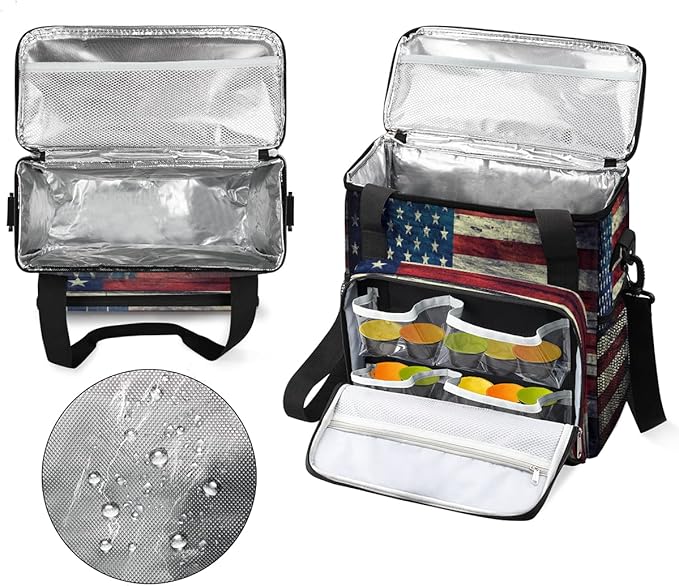 Vintage American Usa Flag Coffee Maker Carring Bag Travel Storage Tote Bag Compatible with Keurig K-Mini or K-Mini Plus Portable Single Serve Coffee Brewer Case with Pockets for K-cup Pods
