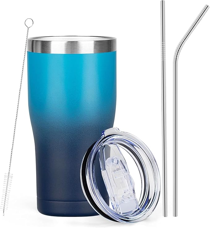 MEZMUT 20oz Coffee Tumbler with Lid and Straw Double Wall Vacuum Insulated Cup Stainless Steel Travel Mugs Insulated for Hot and Cold Leakproof Powder Coated Tumbler for Indoor and Outdoor