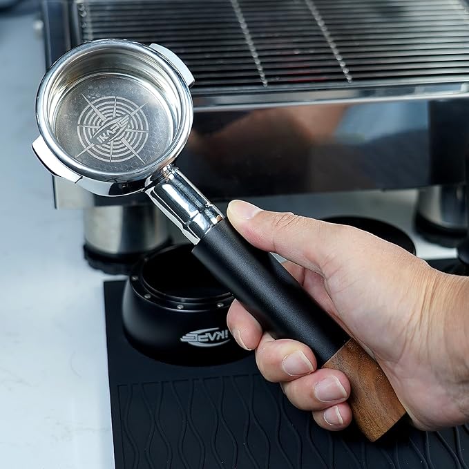 IKAPE 58MM Bottomless Naked Portafilter Black, Compatible with E61, Flair 58, ECM, Rocket, Sanremo, Synesso, Slayer, VBM Coffee Machines (Included 20g Capacity Filter Basket)