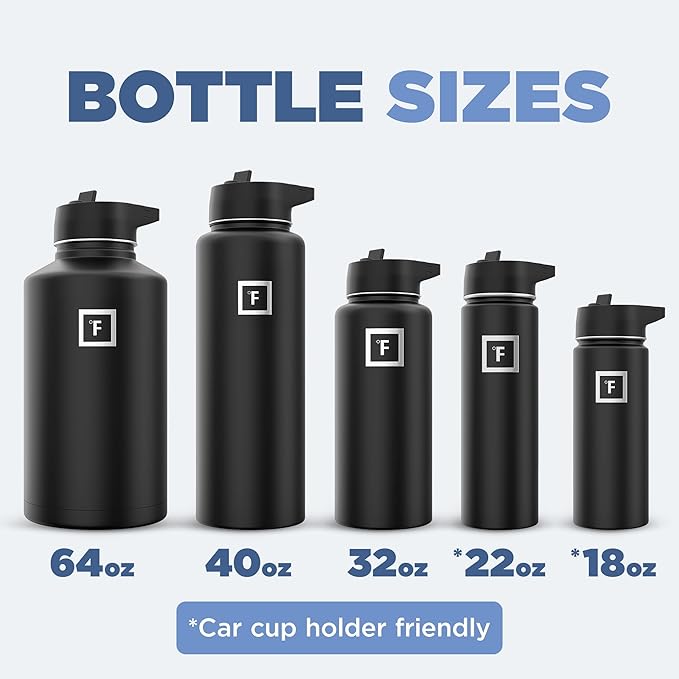 IRON °FLASK Camping & Hiking Hydration Flask with 3 Lids - Stainless Steel, Double Walled & Vacuum Insulated Water Bottle - Leak Proof & BPA Free (Aurora, Straw - 64 oz)