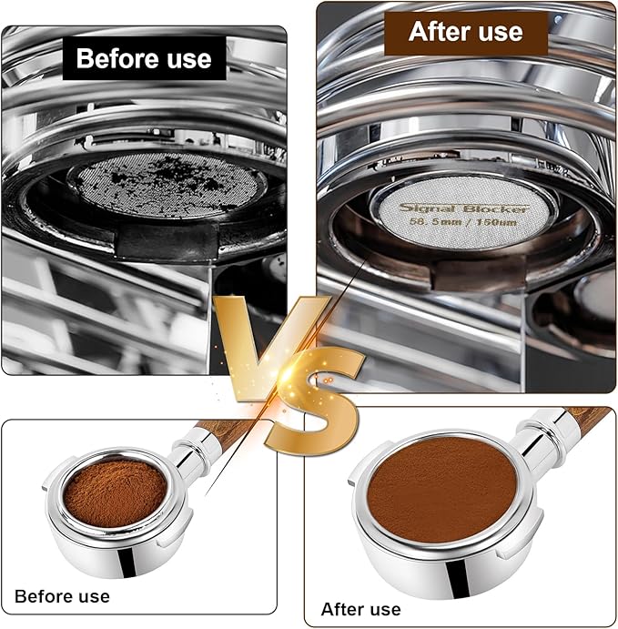 58mm Espresso Dosing Funnel & 58.5mm Puck Screen for Gaggia: Magnetic Coffee Dosing Ring Aluminium Metal - Reusable 1.7mm Thickness 150μm Puck Screen 316 Stainless Steel | Fits All 58mm Portafilters