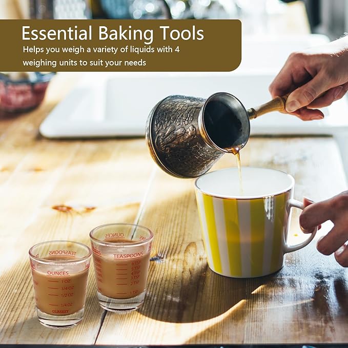 2 Pack Shot Glasses Measuring Cup,Espresso Shot Glass with 4 Kind of Scale (OZ/ML/TSP/TBSP),Dishwasher Safe,Perfect for Coffee,Cocktails and Kitchen Use (Red)