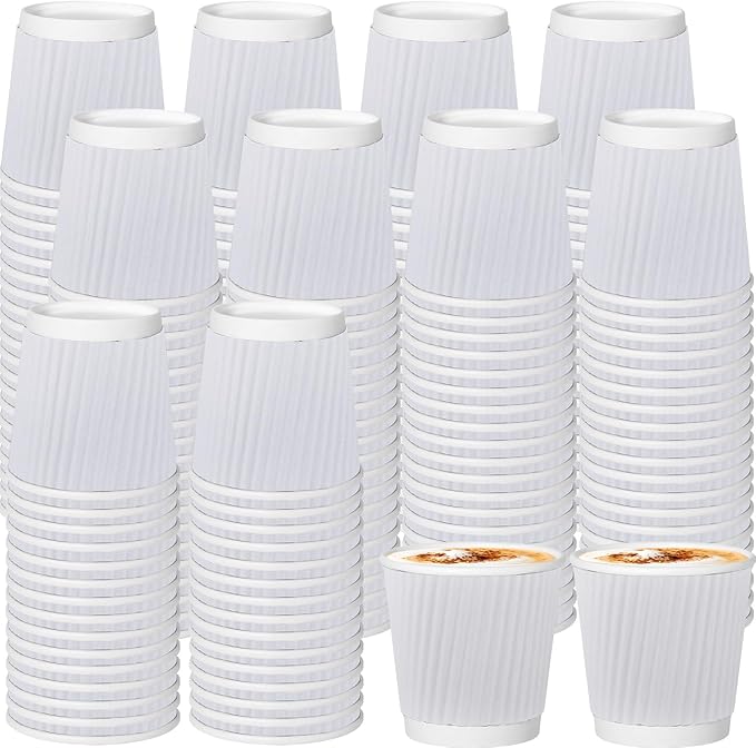 240Pack Paper Espresso Coffee Cups, 4 oz Disposable Coffee Cups,Corrugated Insulated Ripple Wall, Paper Ripple Cups for Coffee, Hot Chocolate and Hot Tea Drinks -White