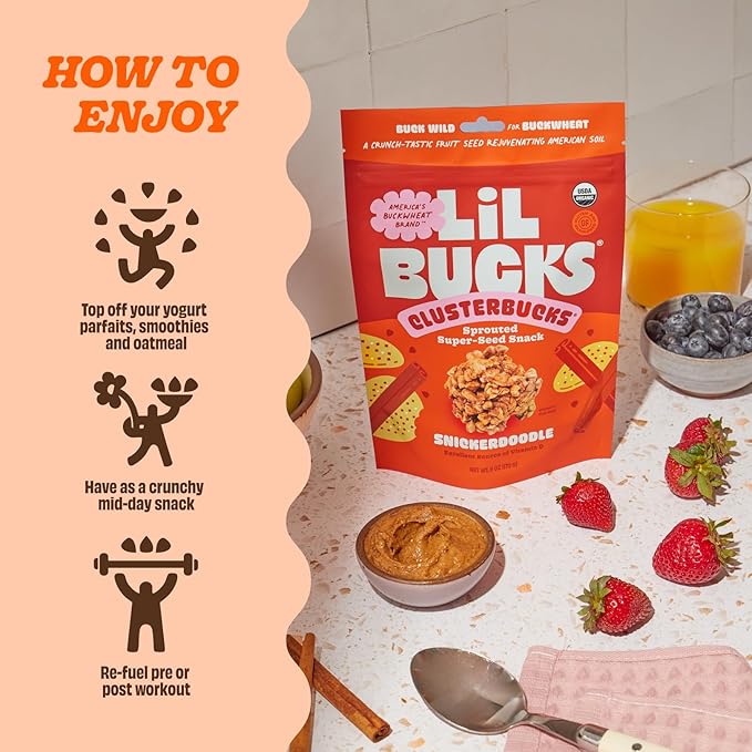 Clusterbucks Superfood Clusters – Grain-Free, Keto-Friendly Granola with Regeneratively Grown Sprouted Buckwheat– Gluten-Free, Low-Carb, Organic Healthy Snack (3-Pack, Snickerdoodle)