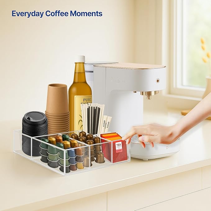 Acrylic Coffee Bar Station – Snack Tea Organizer & Storage Holder for Office Coffee Table – Perfect Countertop Setup for Syrup, Creamer, and Snack Accessories