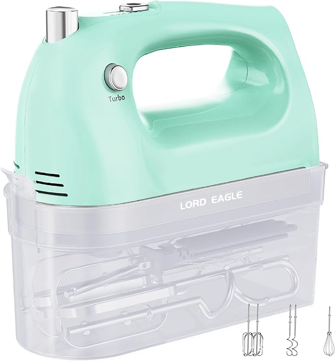 Lord Eagle Hand Mixer Electric 400W, 5 Speed handheld Mixer, 5 Stainless Steel Accessories for Baking Cake Egg Cream Food Beater, Turbo Boost/Self-Control Speed + Eject Button
