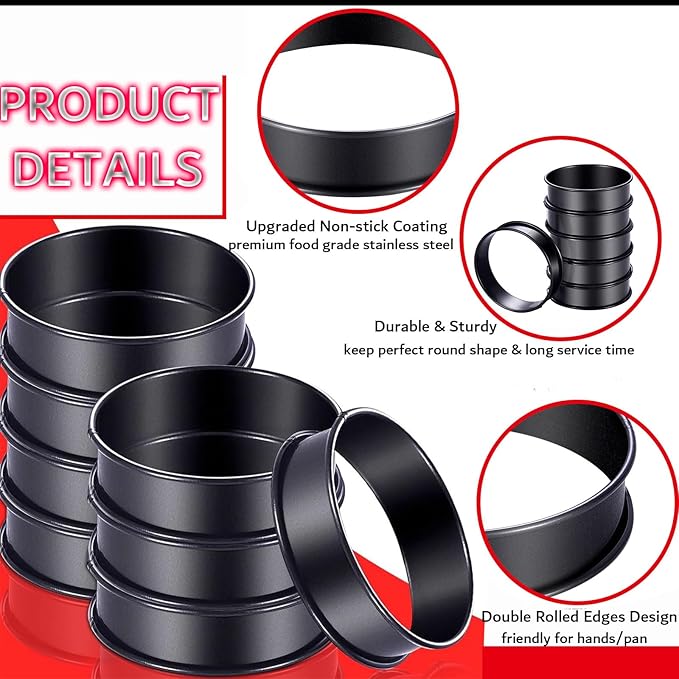 DATANYA 16Packs Crumpet Rings NONSTICK English Muffin Rings 4 Inch - Stainless Steel Double Rolled Tart Rings Upgrade Round Metal Cooking Pastry Ring Molds for baking