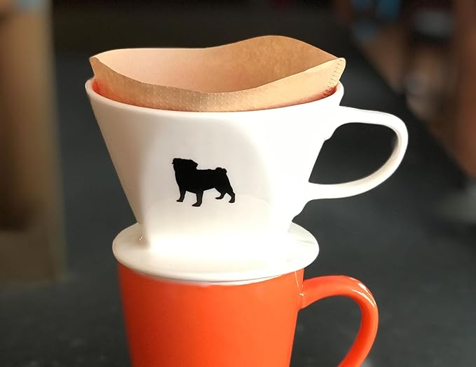 Pug Coffee Pour Over Single Cup Ceramic Brewer Coffee Maker with Melitta Filters