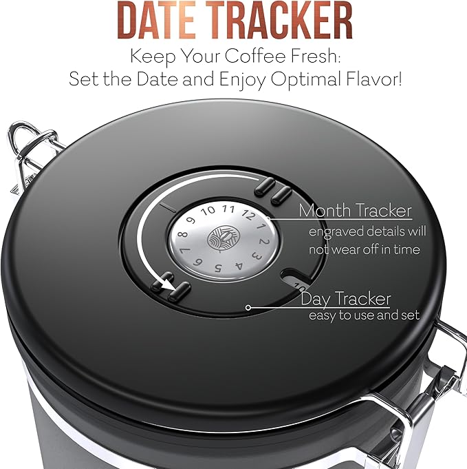 Large Coffee Canister – Airtight Stainless Steel Storage Container with Date Tracker & Scoop, Sealed Jar for Grounds, Beans, Tea, Flour, Cereal, and Sugar (Gray Home, 38OZ)