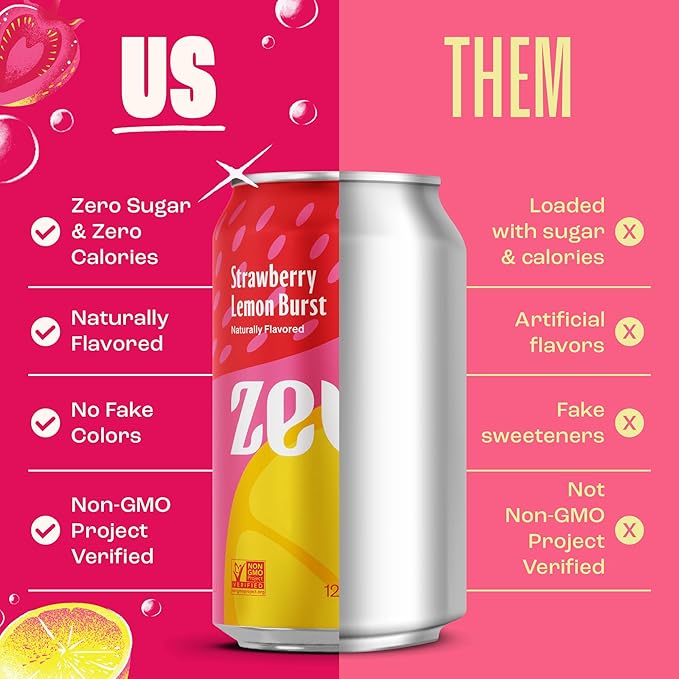 Zevia Zero Sugar Soda, Fruity Variety Pack, 12 oz Cans (24-Pack) – Naturally Sweetened, Zero Calorie Sugar Free Soda - Non-GMO Project Verified, Gluten-Free, Vegan