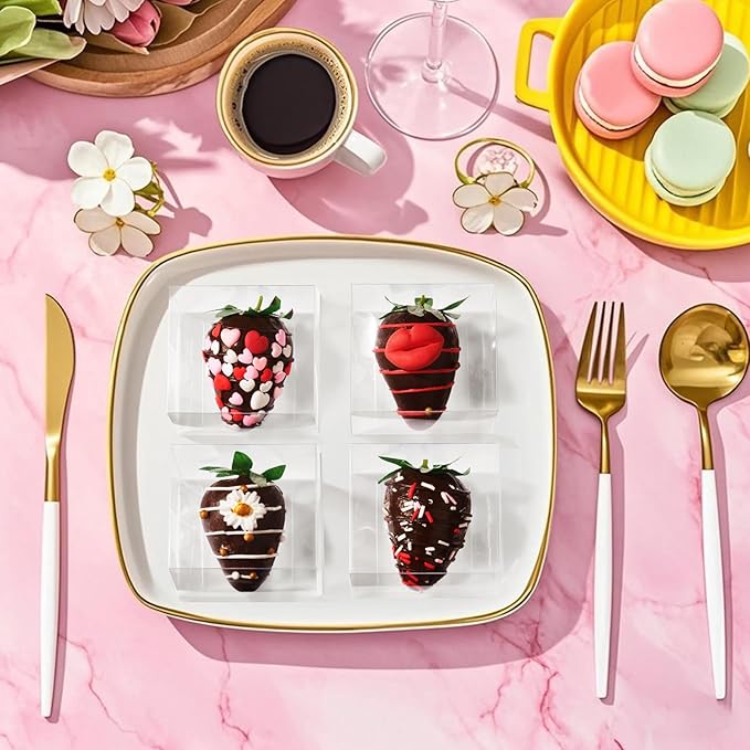 100 Pcs 2.5" X2.2" X2" Clear Small Bakery Treat Boxes Single Chocolate Covered Strawberries Box Macaron Gift Boxes Mini Cinnamon Roll Boxes for 2 for Birthday Wedding Christmas, Valentine's