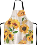 Watercolor Sunflowers Adjustable Bib Apron,Vintage Style Floral Print Cooking Kitchen Apron for Men Women