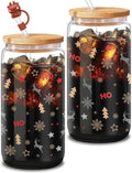 Christmas Reindeer Glass, 16 Oz Winter Iced Coffee Glass with Straw and Lid, Reindeer Themed Perfect for Christmas and Holiday Celebration Decorations (One)