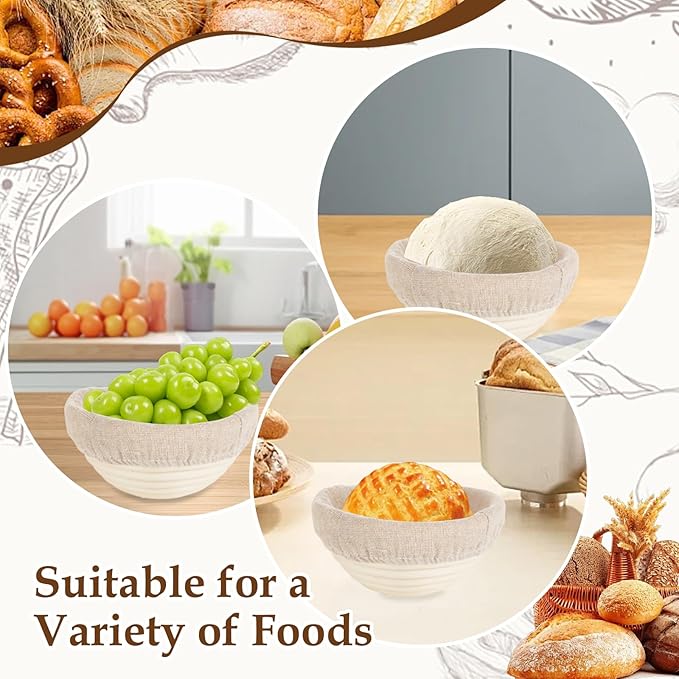 4 PCS Round Sourdough Proofing Basket 5 Inch Bread Proofing Baskets for Sourdough Bread Baking Small Batton Bread Basket Proofing with Removable Liner Cloth