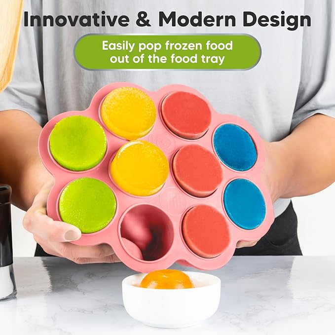 KeaBabies Silicone Food Freezer Trays with Lid, 2oz x 10 Pods Baby Food Storage Containers, Easy Puree Meal Prep, Breast Milk Silicone Freezer Molds, Dishwasher,Microwave Safe,BPA-Free(Blossom)