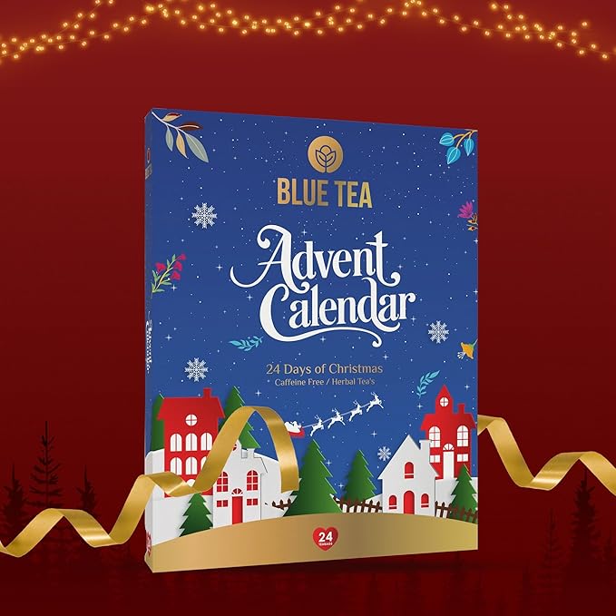 BLUE TEA - Advent Calendar 2025 (Blue) - 24 Tea Bags - Plant Based - 24 Unique Tea | Limited Edition | Sampler & Variety Pack | Caffeine Free - Herbal Tea - Christmas Holiday Unique Advent Calendar Tea Gift Set | Gift Idea for Men and Women