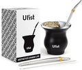 Yerba Mate Cup Set, Include Stainless Steel Double-Wall Mate Gourd with 2 Bombilla Straws and Cleaning Brush, 7.8oz Capacity, Black