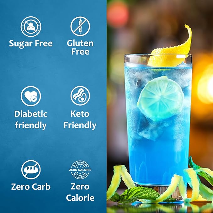 Syruvia Sugar Free Blue Curacao Syrup, Flavored Syrup for Cocktails, Drinks, Lemonades, Iced Teas, and Desserts – 25.4 fl oz