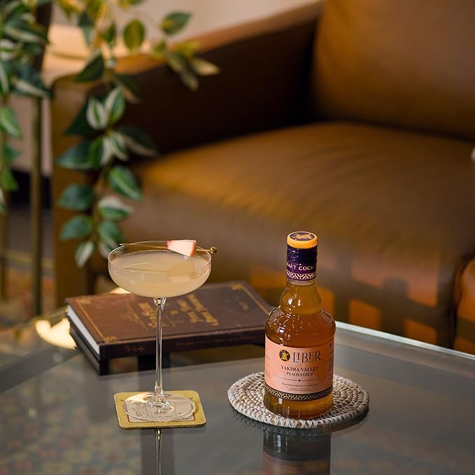 Liber & Co. Peach Syrup - Craft Cocktail Mixer with 60% Peach Juice from Yakima Valley Peaches - Essential for Bellinis, Whiskey Smashes & Bourbon Cocktails - Makes 25 Drinks (12.7 oz)